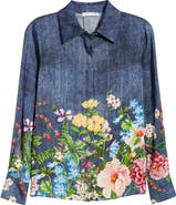 Elie Tahari The Johanna Garden Denim Silk Blend Shirt