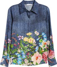 Elie Tahari The Johanna Garden Denim Silk Blend Shirt