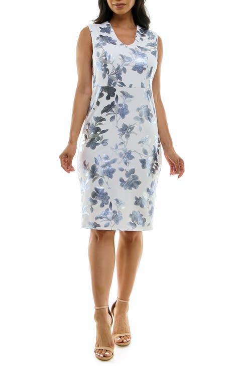 Floral U Neck Sleeveless Scuba Knit Sheath Dress