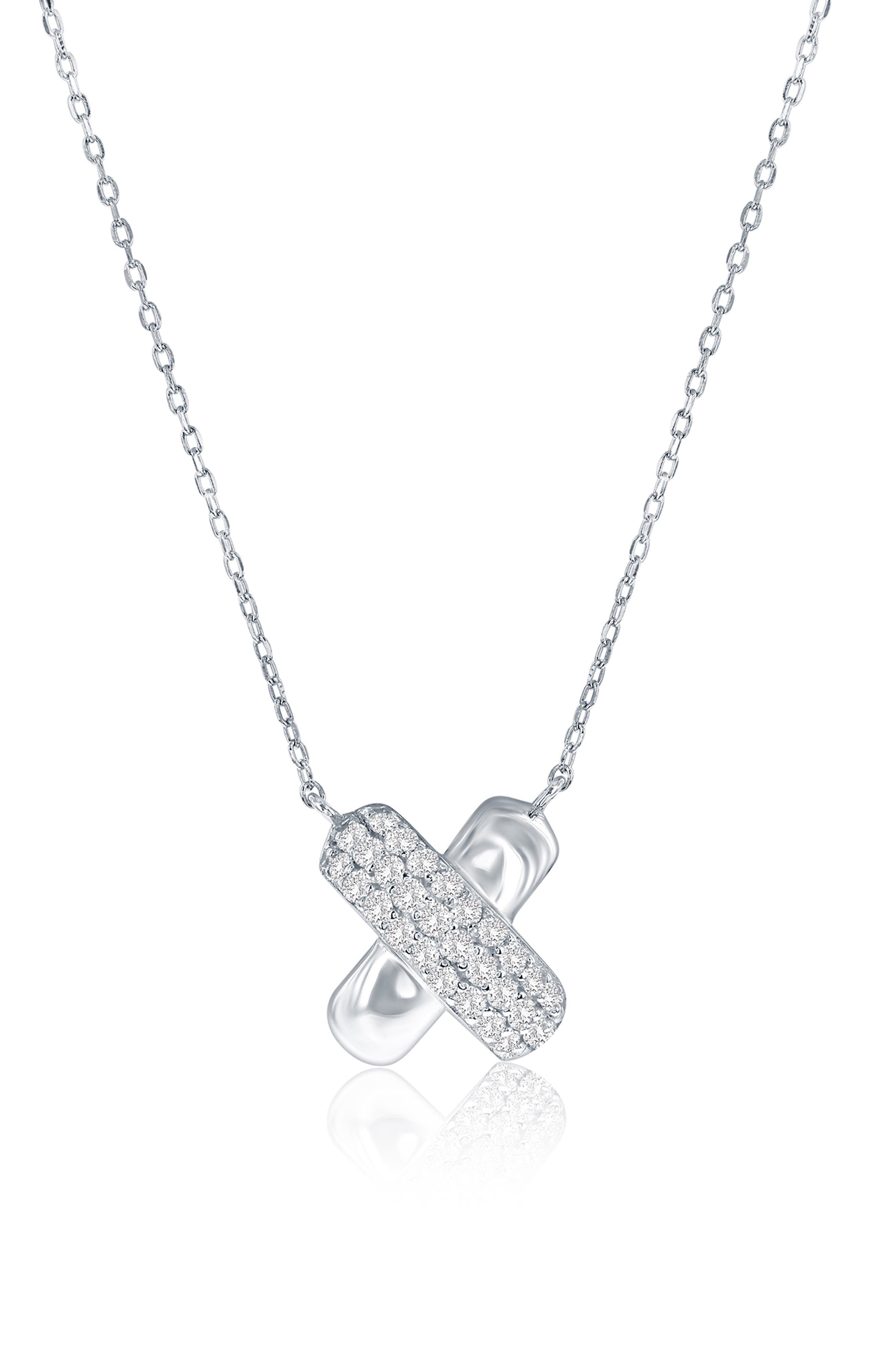 Puffed X Cubic Zirconia Pendant Necklace