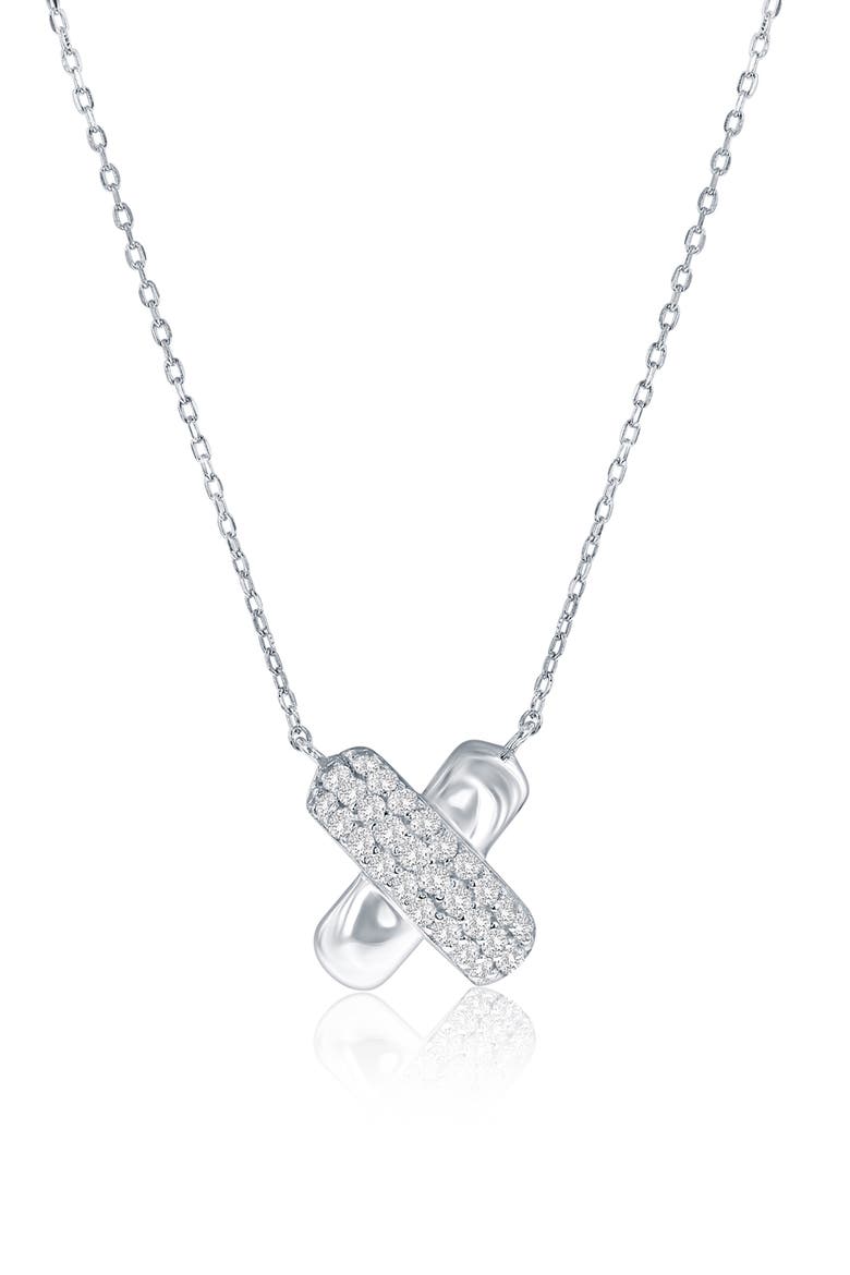 Puffed X Cubic Zirconia Pendant Necklace, Main, color, SILVER