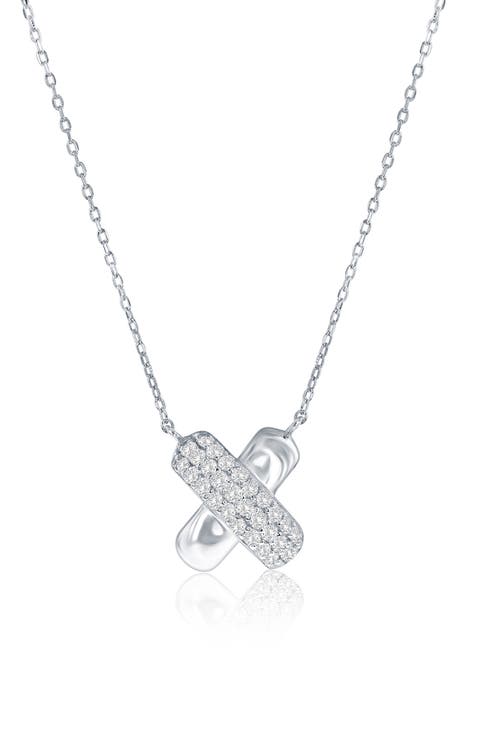 Puffed X Cubic Zirconia Pendant Necklace