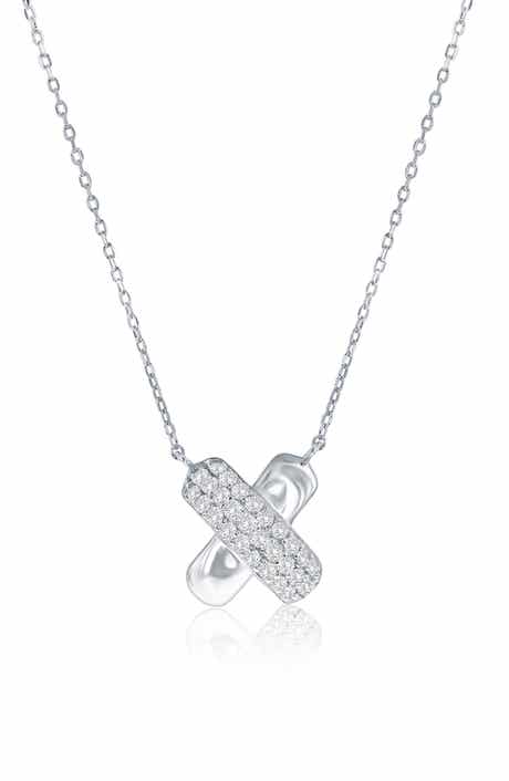 Puffed X Cubic Zirconia Pendant Necklace