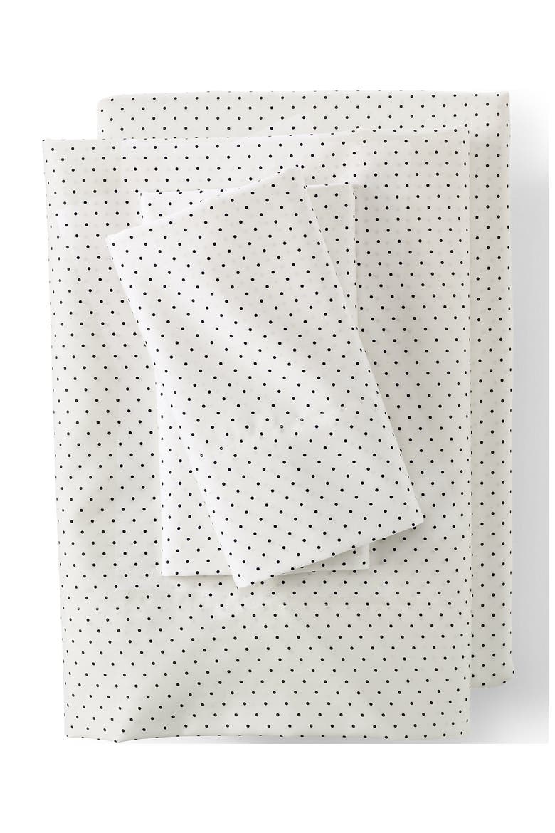 400 Thread Count Premium Supima Cotton No Iron Sateen Bed Sheet Set, Main, color, Ivory/Black Slate Dot