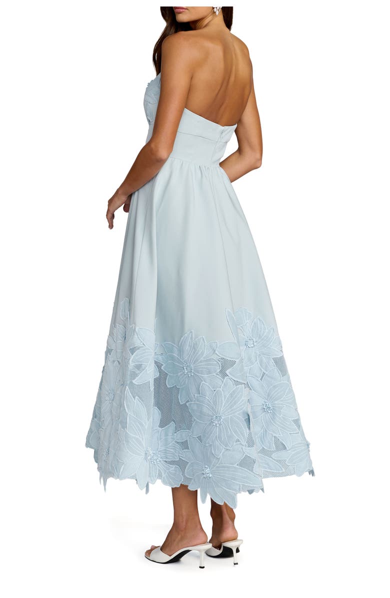 Mac Duggal Lace Strapless A Line Midi Dress With 3D Flowers, Alternate, color, Powder Blue