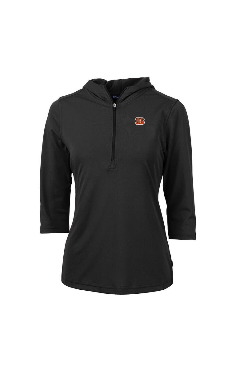 Cutter & Buck Women's Cutter & Buck Black Cincinnati Bengals Virtue Eco Pique Half-Zip 3/4 Sleeve Pullover Hoodie, Main, color, 