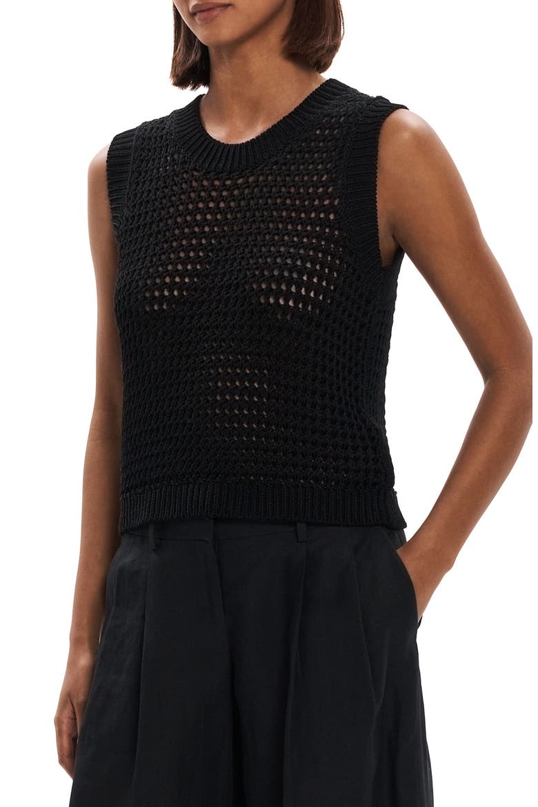 Open Stitch Pima Cotton Sweater Vest, Alternate, color, BLACK - 001