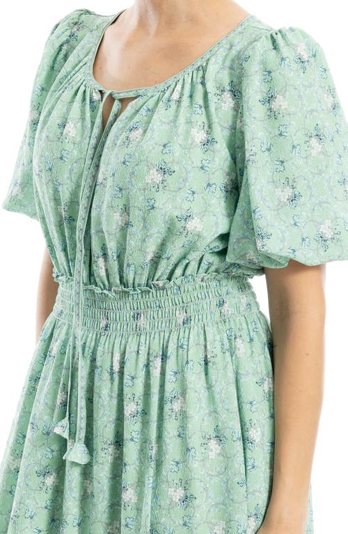 Max Studio Bubble Sleeve Tiered Maxi Dress In Soft Green Lattice
