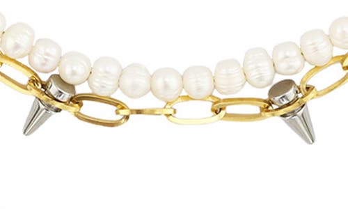 Rebl Gender Inclusive Ash Faux Pearl & Spike Layered Necklace In Gold