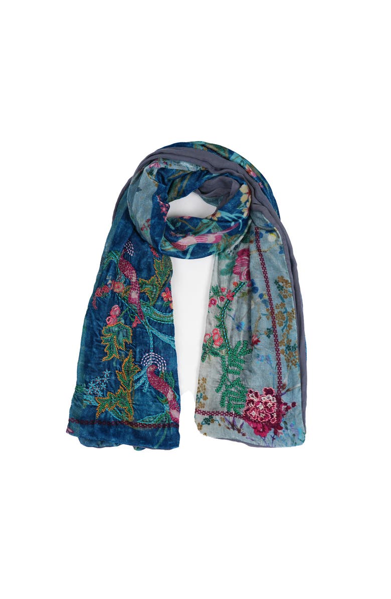 Vismaya Enchanted Garden Velvet Scarf, Main, color, Dusty Blue