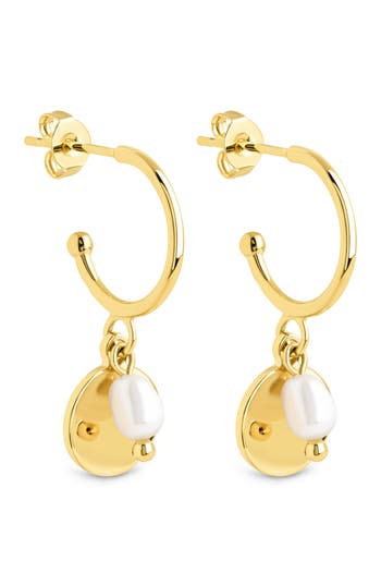 Sterling Forever Morgan Faux Pearl Hoop Earrings In Gold