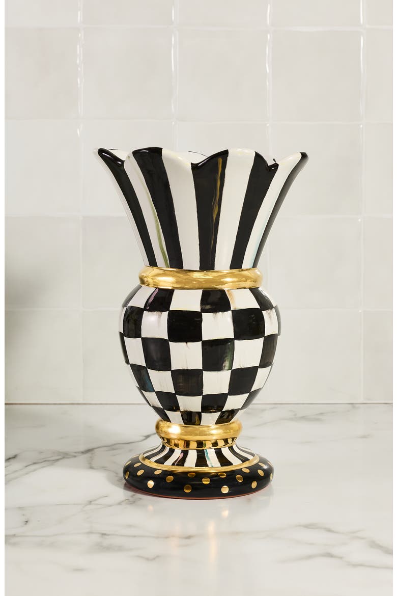 Courtly Check Ceramic Great Vase, Alternate, color, BLACK