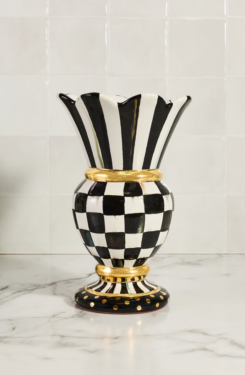 MACKENZIE CHILDS Courtly Check Ceramic Great Vase, Alternate, color, Black