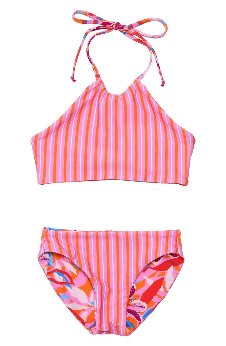 Snapper Rock Kids' Blooming Sunset Reversible Two-Piece Swimsuit, Alternate, color, 