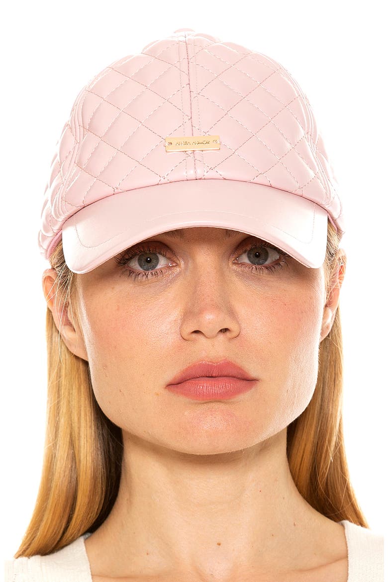 Diamond Quilted Pleather Baseball Cap, Main, color, PINK/ GOLD