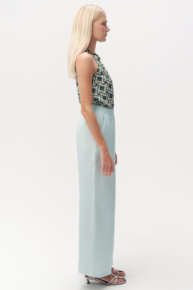 Elasticated Waist Linen Blend Trousers With Pockets, Alternate, color, Blue