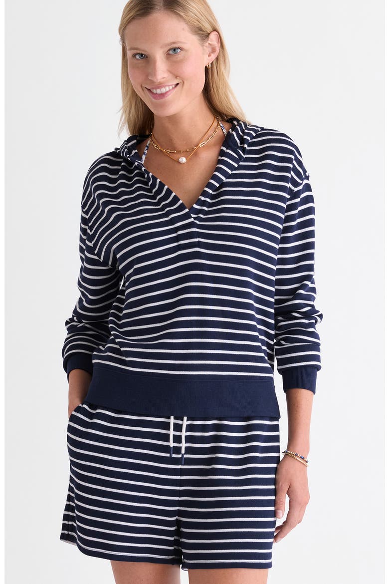 Terry Hoodie, Alternate, color, BAY STRIPE NAVY