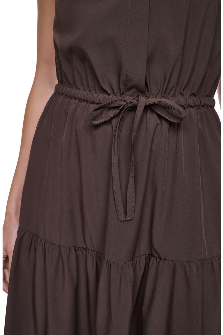 Tiered Midi Dress with Tie Belt, Alternate, color, COFFEE BEA