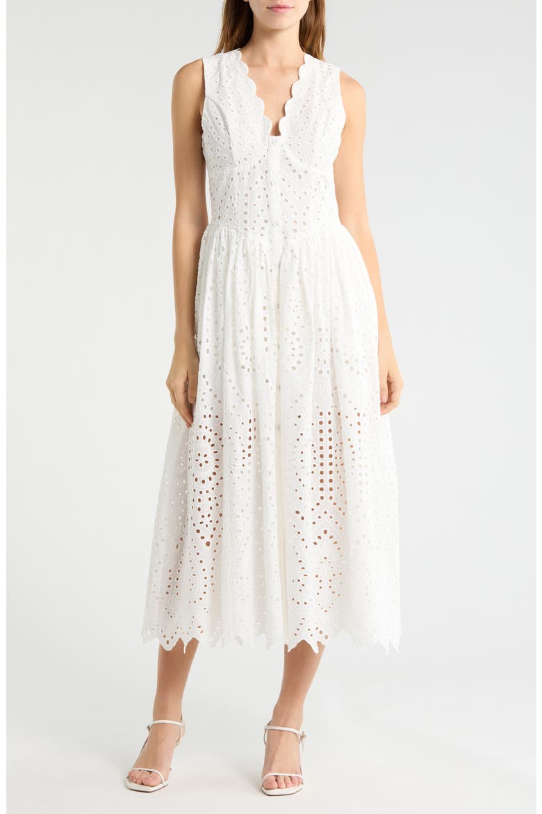 Broderie Anglaise Cotton Midi Dress, Main, color, WHITE