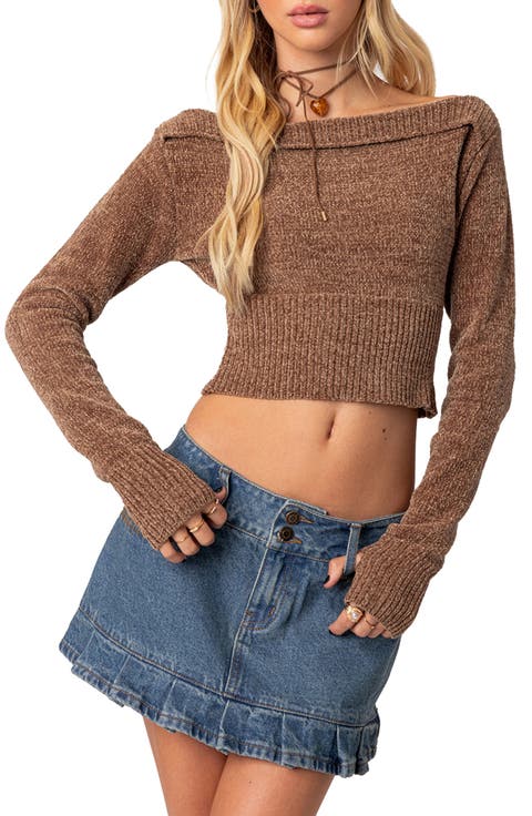 Farrah Off the Shoulder Crop Sweater