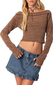 EDIKTED Farrah Off the Shoulder Crop Sweater