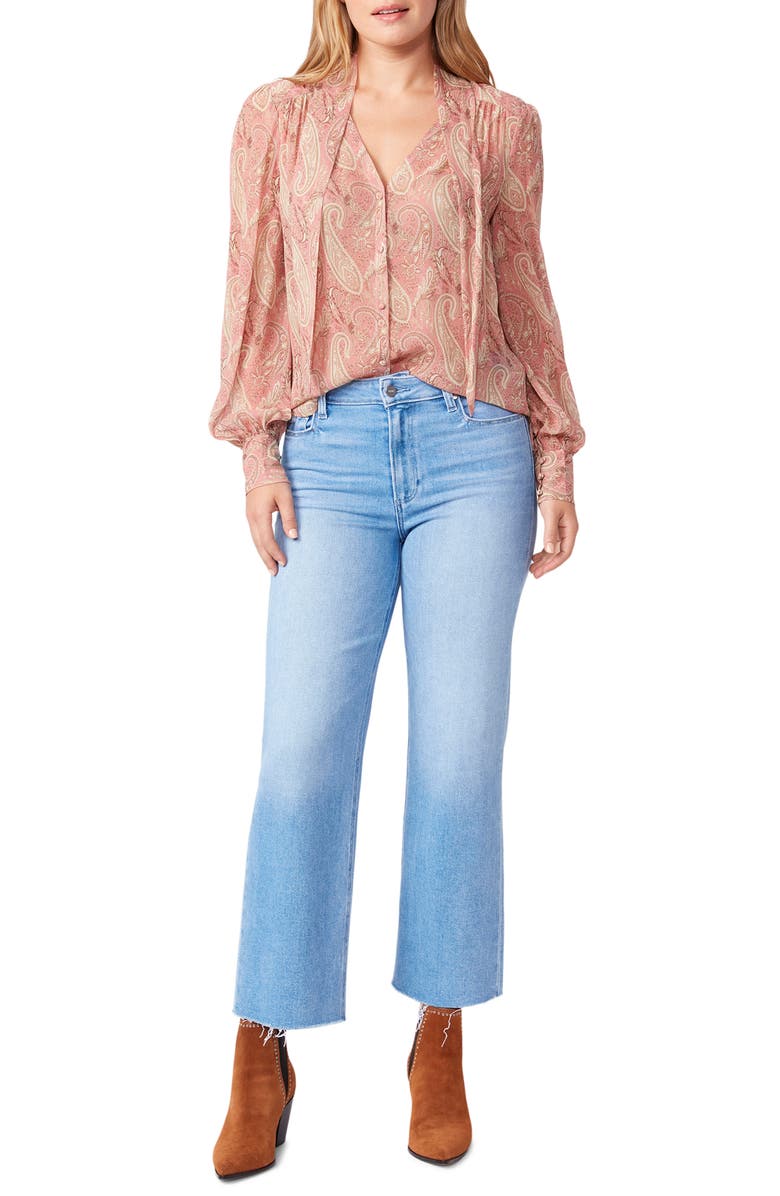 PAIGE Nellie High Waist Fray Hem Crop Denim Trousers, Alternate, color, Totally