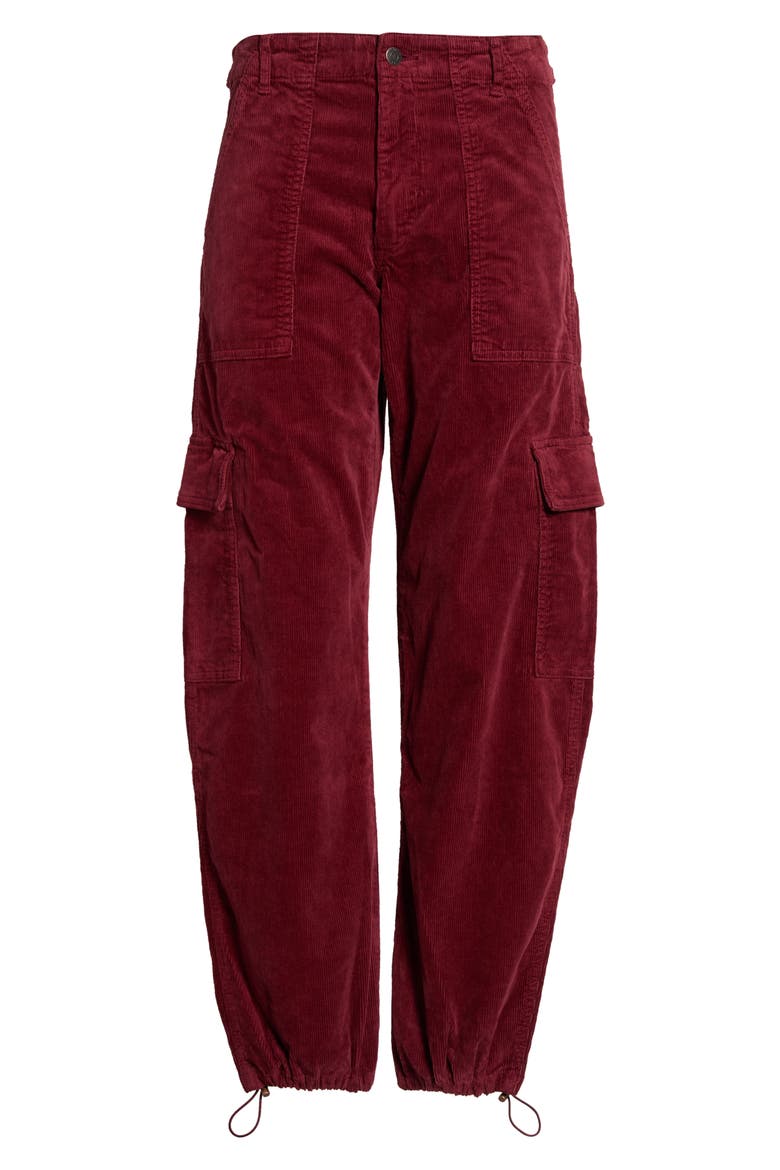 Honor High Waist Drawcord Hem Corduroy Cargo Pants, Main, color, DEEP CRIMSON