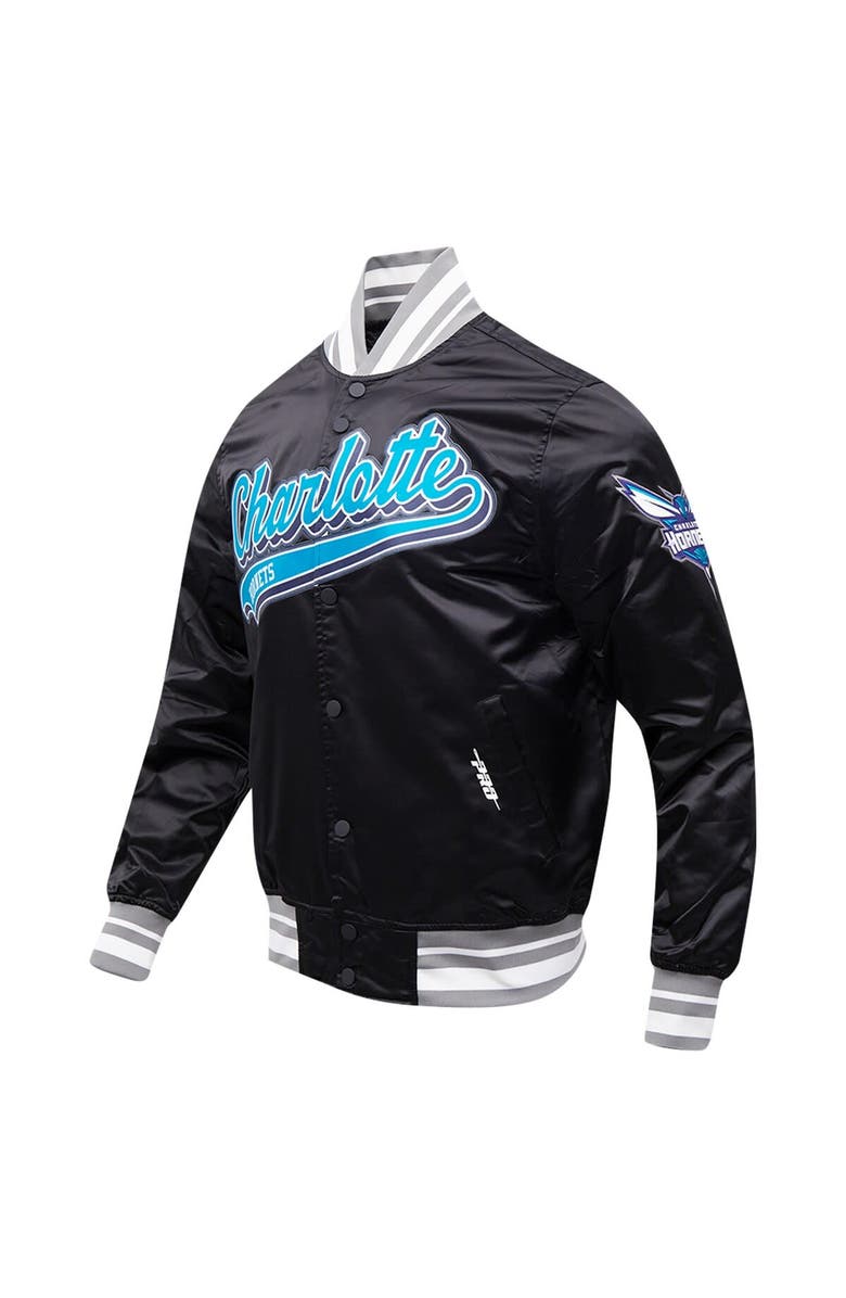 PRO STANDARD Men's Pro Standard Black Charlotte Hornets Script Tail Full-Snap Satin Varsity Jacket, Alternate, color, 
