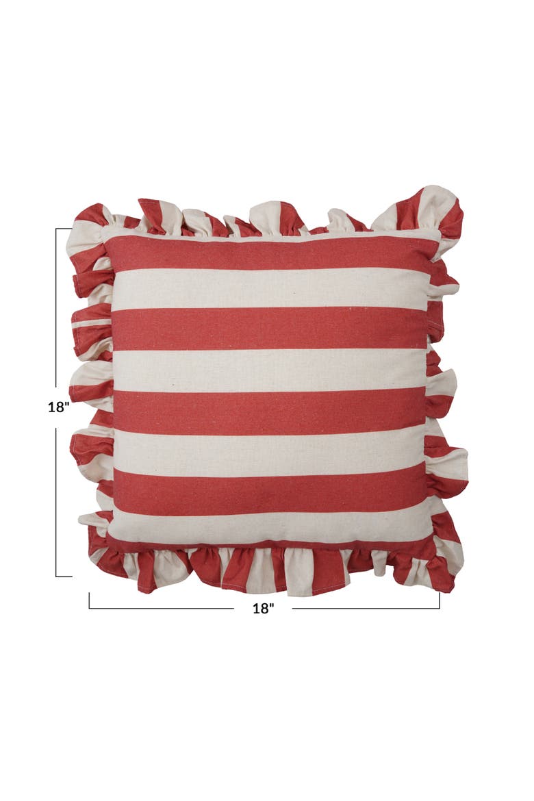Striped Ruffled Pillow in Polyester, Alternate, color, Red and White