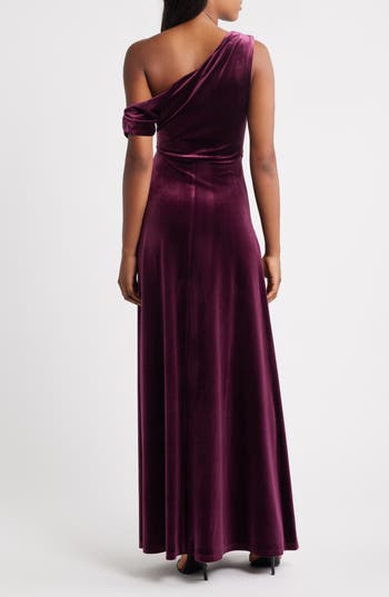 Anya Draped One-Shoulder Velvet Gown
