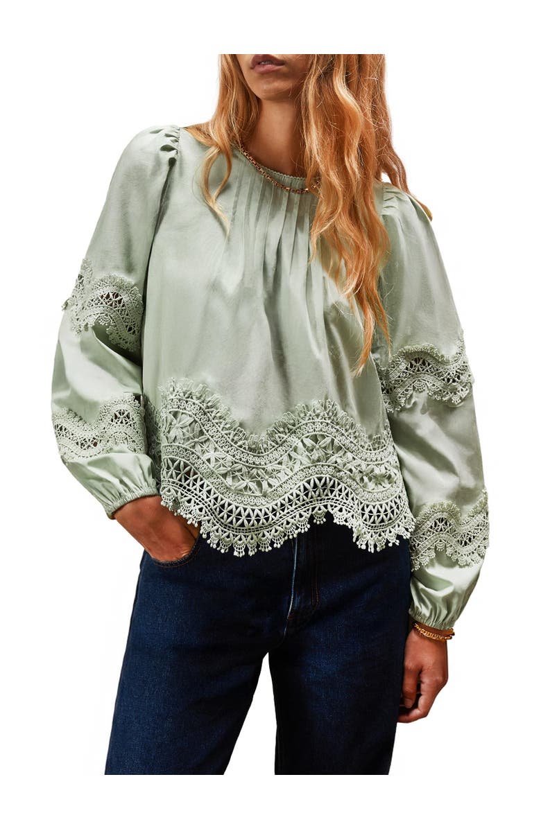 Ro&Zo Lace Panel Insert Long Sleeve Blouse, Alternate, color, Green