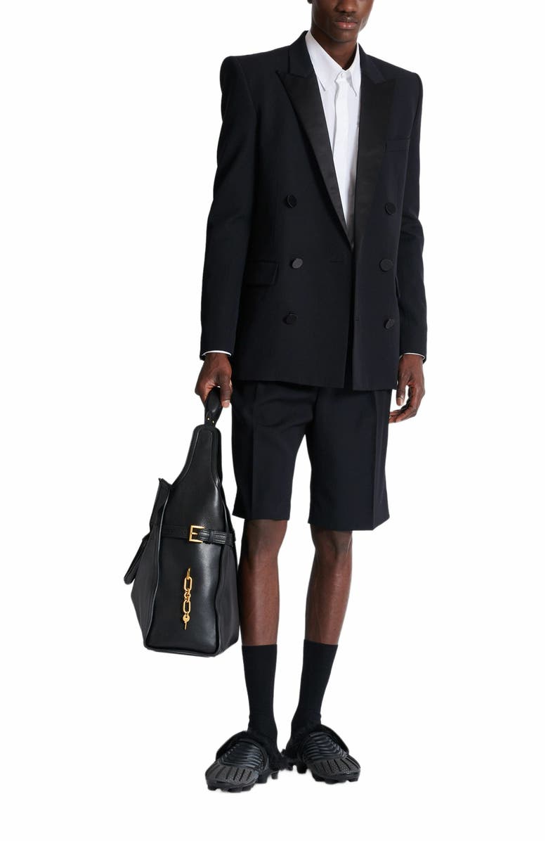 Balmain Grain De Poudre Blazer With Satin Lapels, Alternate, color, Black
