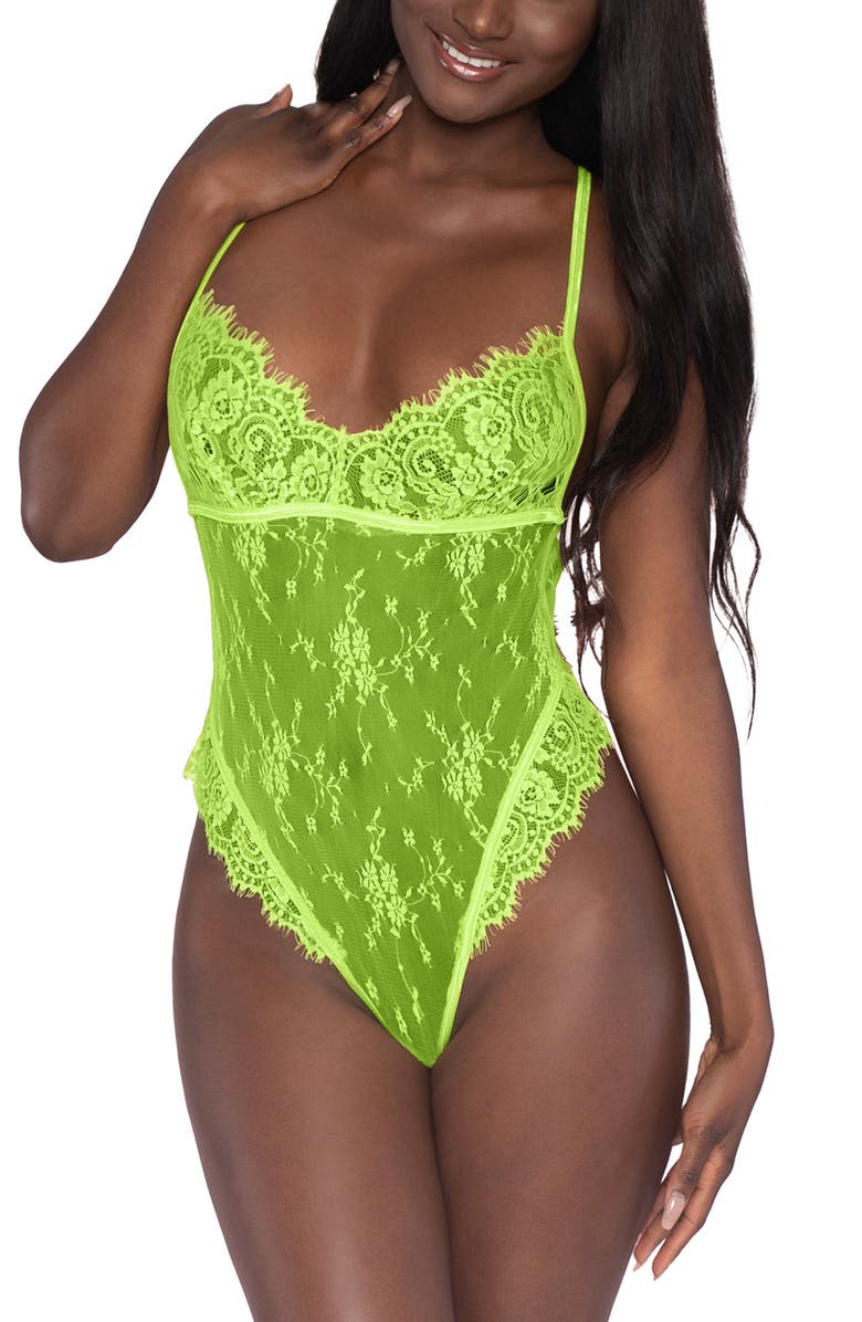 Dreamgirl Citrus Sheer Lace Teddy, Main, color,