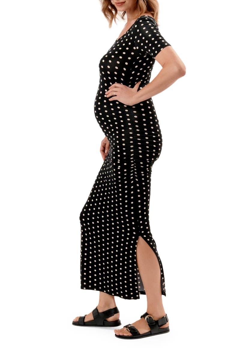 Hugo Maternity Maxi Dress, Alternate, color, POLKA DOT BLACK