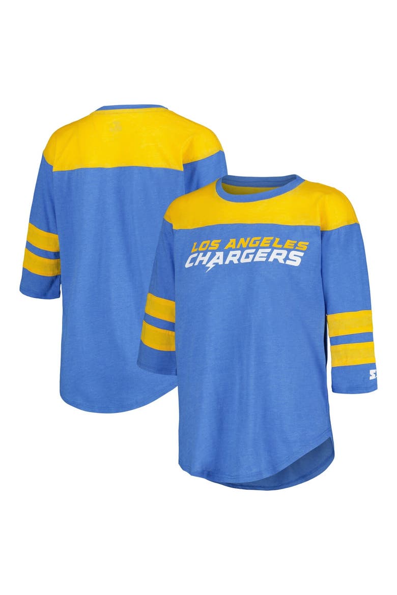 Women's Starter Powder Blue Los Angeles Chargers Fullback Tri-Blend 3/4-Sleeve T-Shirt, Main, color, Powder Blue
