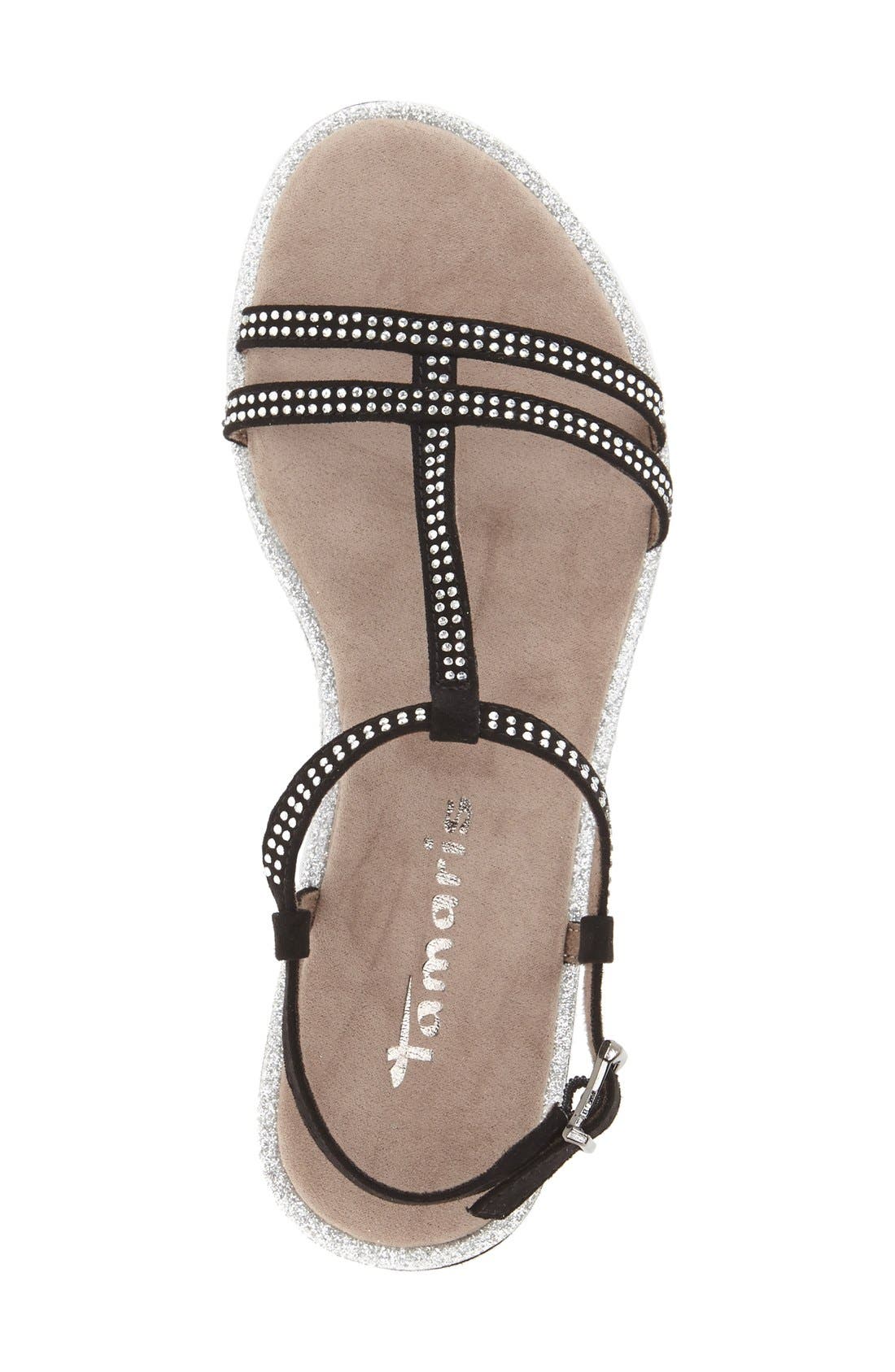 Tamaris 'Ilay' Embellished T-Strap Sandal, Alternate, color, 