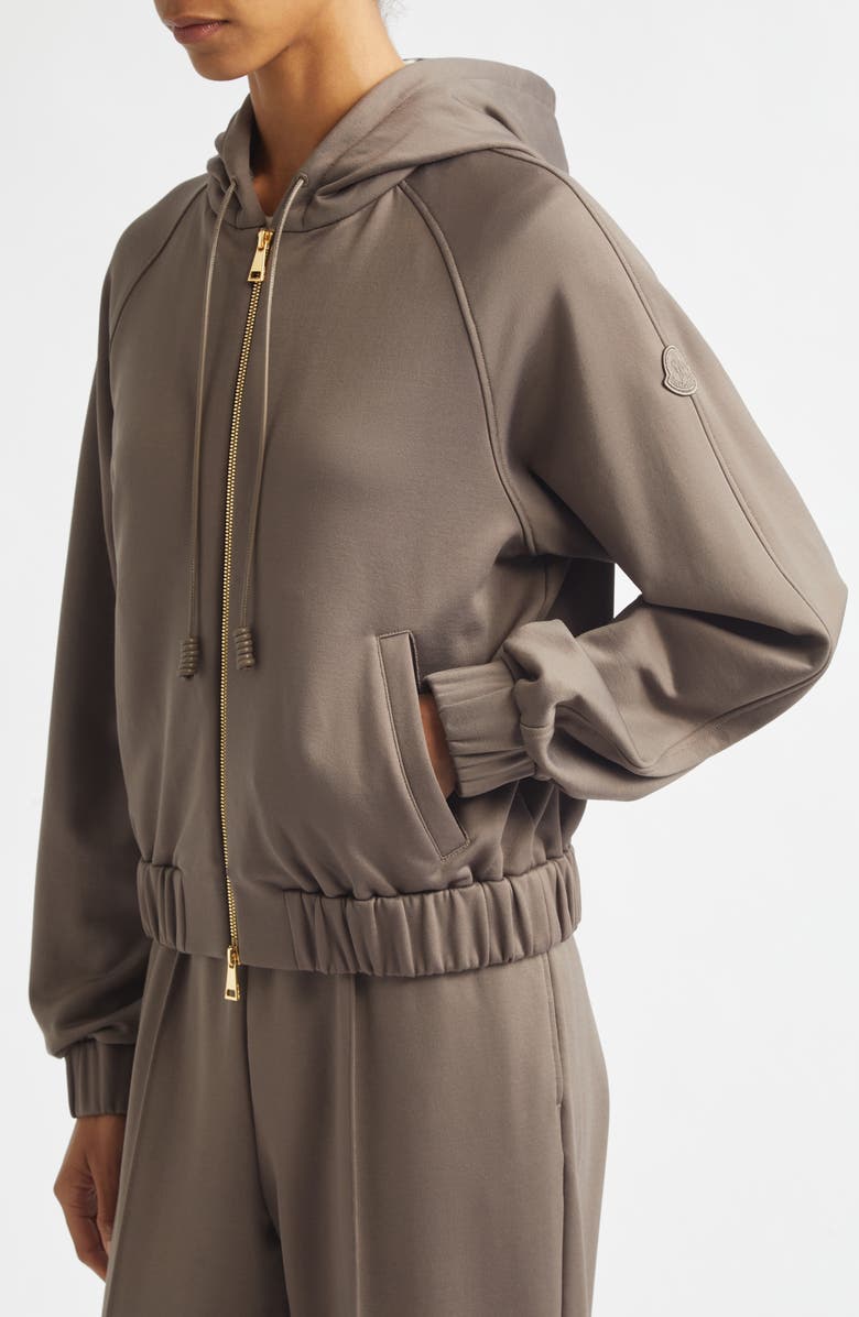 Moncler Fleece Zip Hoodie, Alternate, color, Beige