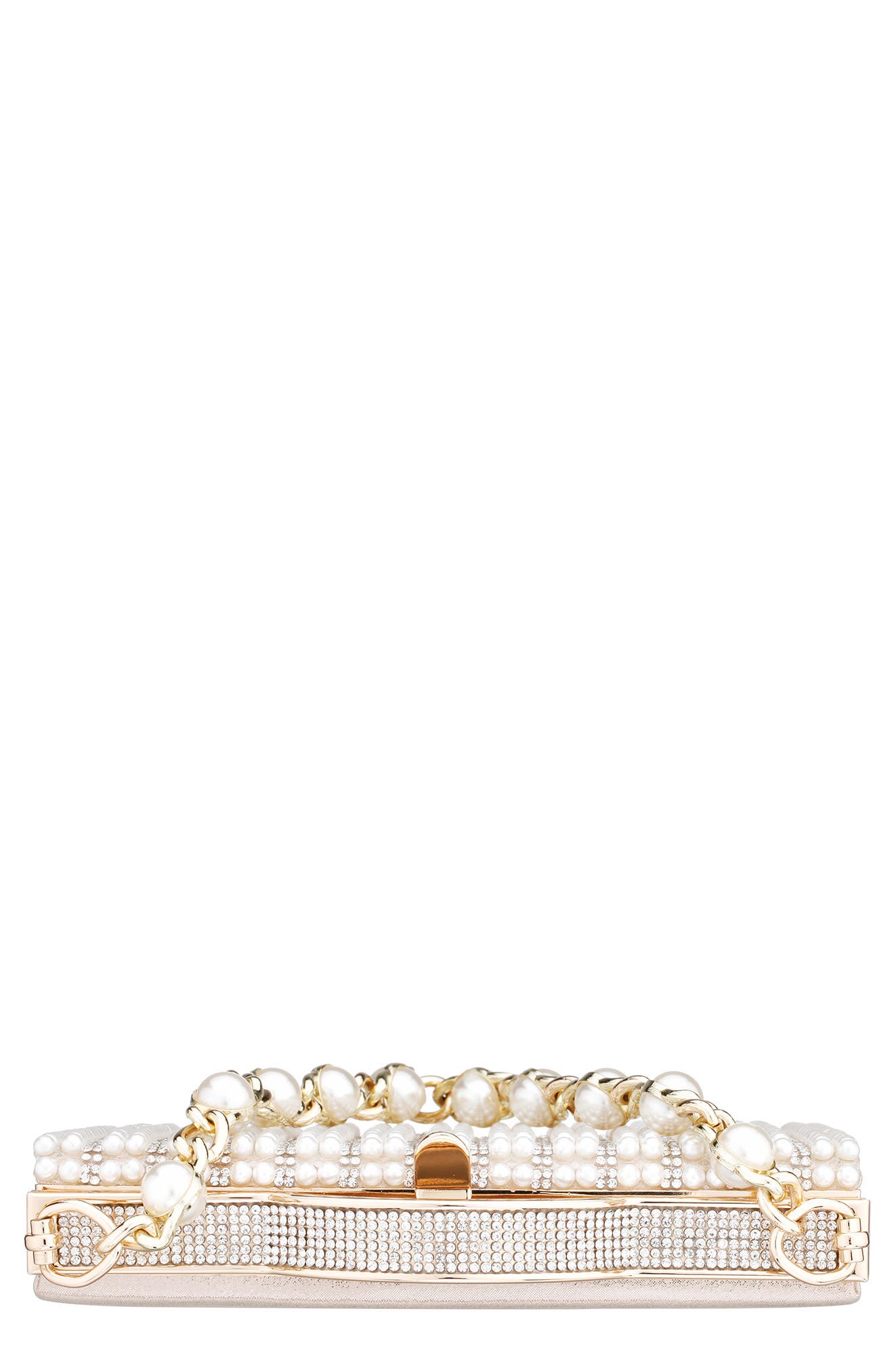 Nina Issa White Imitation Pearl & Crystal Clutch, Alternate, color, White-Gold