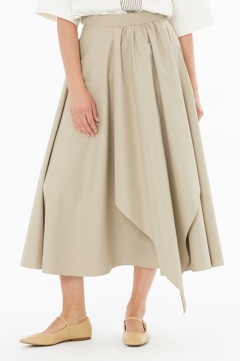 Asymmetric Gathered High-Waist Midi Skirt, Alternate, color, Beige
