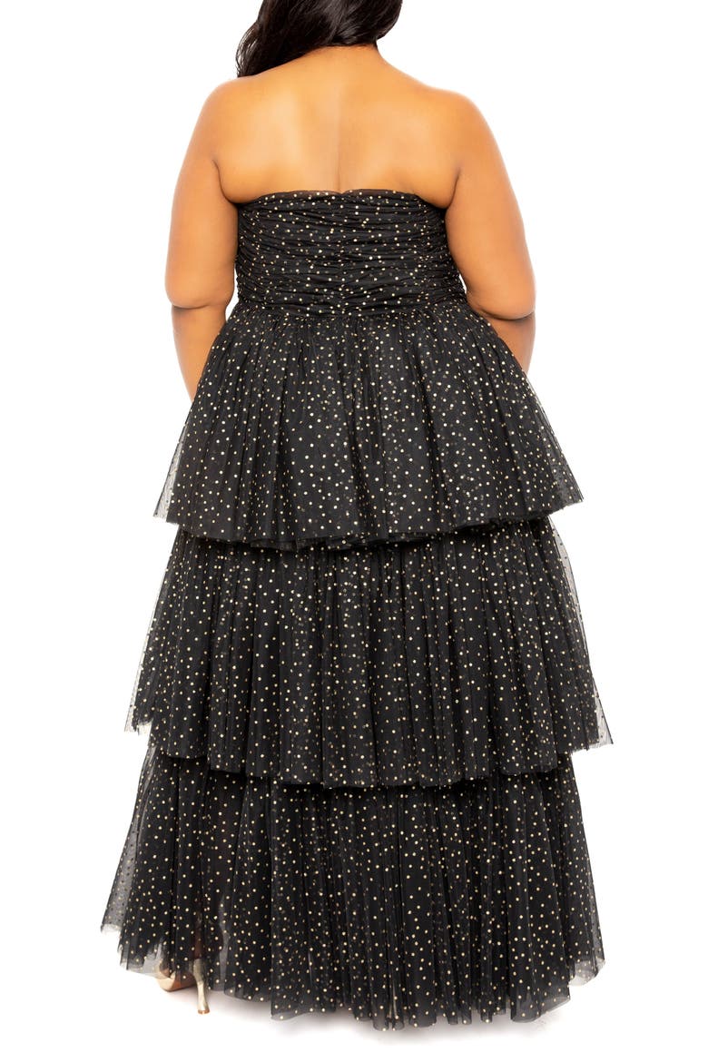 Metallic Polka Dot Strapless Tiered Tulle Dress, Alternate, color, BLACK