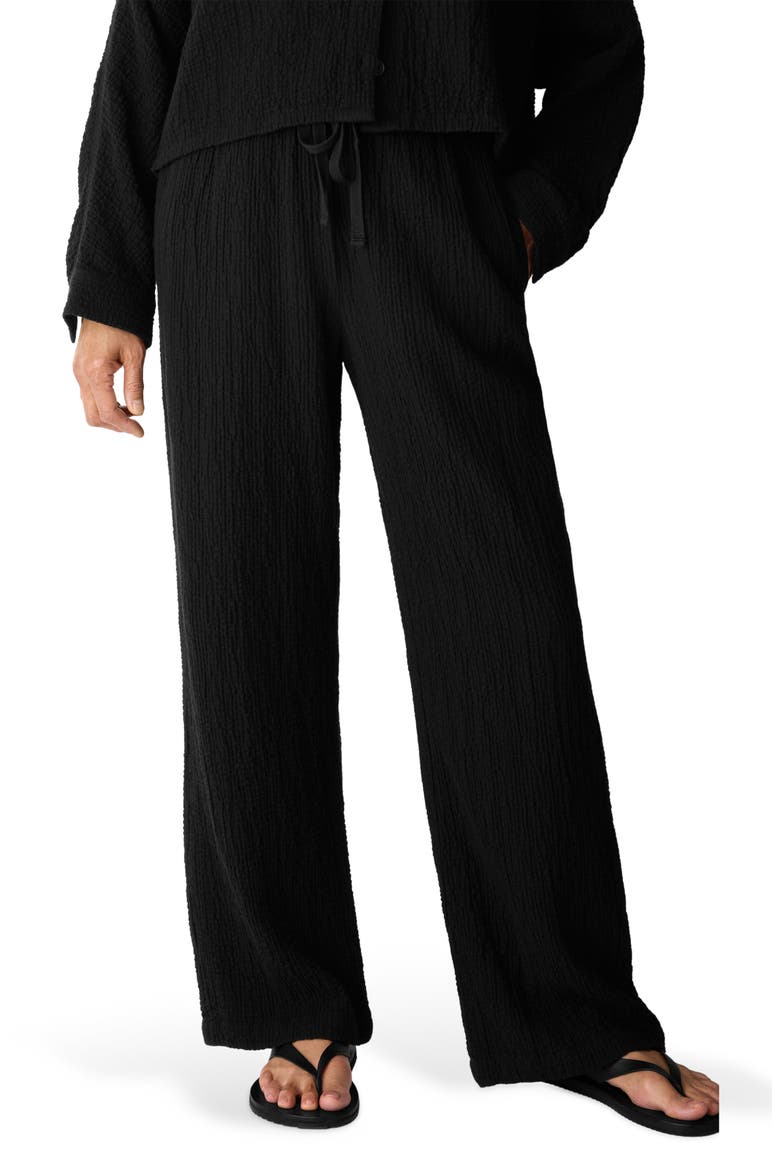 Crinkled Stretch Organic Cotton Drawstring Pants, Main, color, BLACK