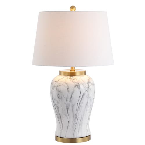 Jonathan Y Prague 28" Ceramic Marble Led Table Lamp, White/gold In White