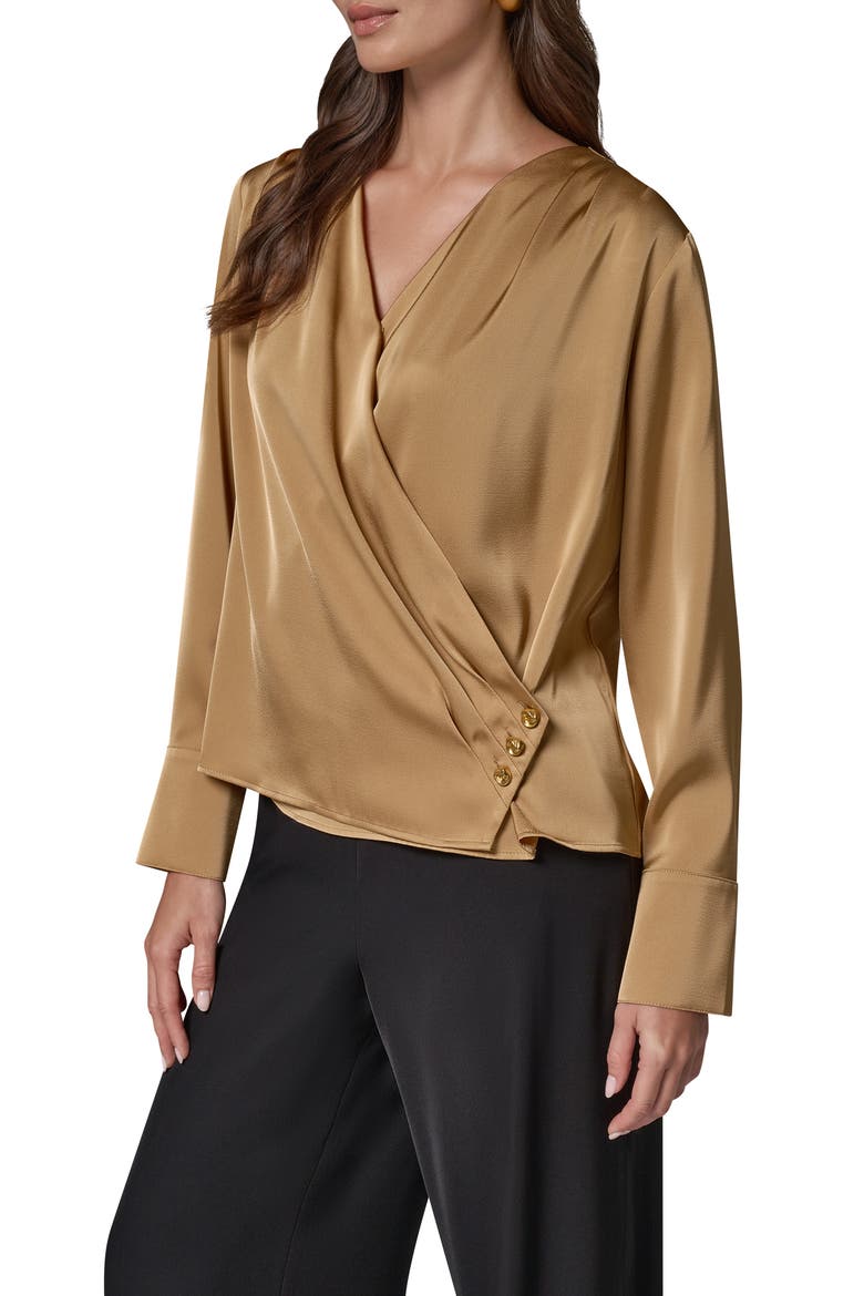 Faux Wrap Long Sleeve Top, Alternate, color, GOLD