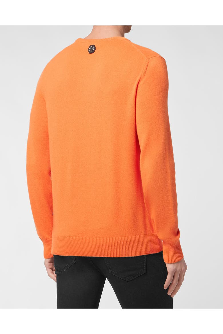 Cashmere Pullover Round Neck Ls Iconic Plein With Crystals Men, Alternate, color, orange