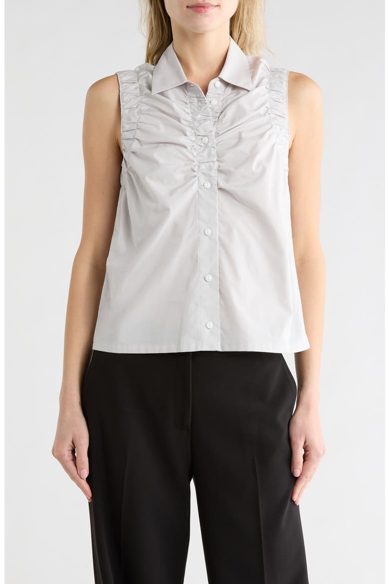 Georgina Ruched Button-Up Shirt, Main, color, LIGHT GREY
