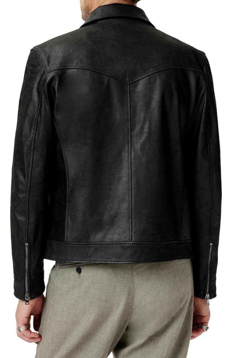 John Varvatos West Sheepskin Leather Zip-Up Moto Jacket, Alternate, color, Black