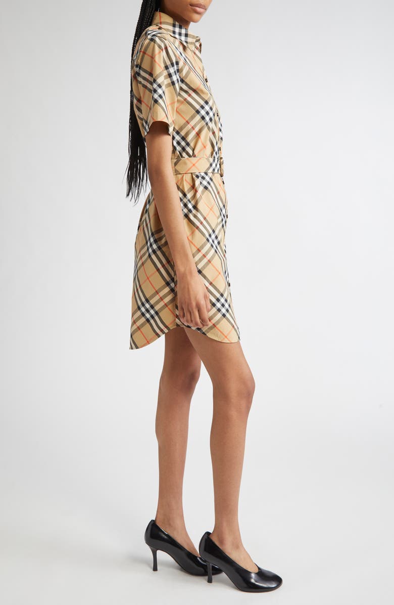 Burberry Check Cotton Belted Shirtdress, Alternate, color, Sand Ip Check