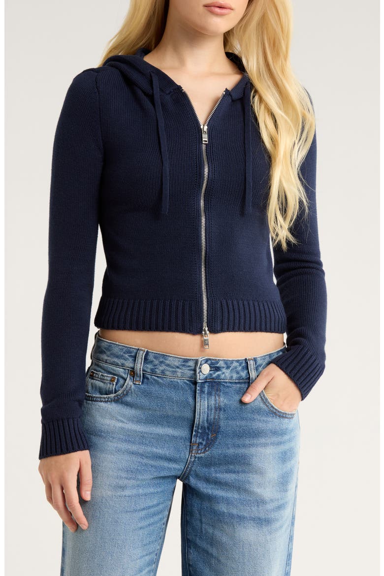 Skylar Front Zip Sweater Hoodie, Main, color, NAVY