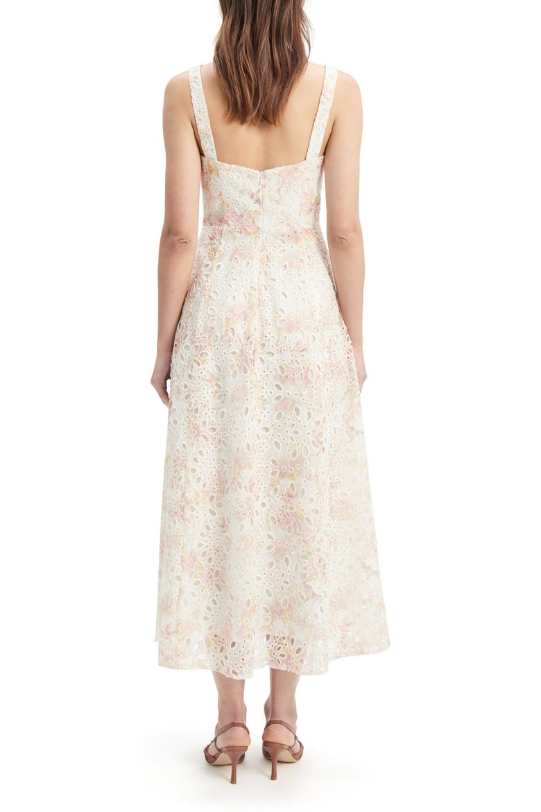Lilah Floral Eyelet Embroidered Corset Midi Dress, Alternate, color, SUNNY FLORAL
