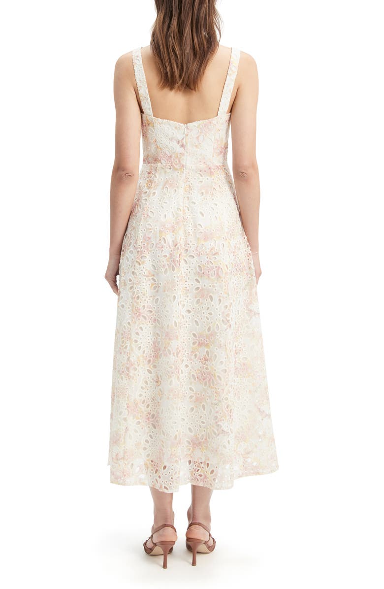 Bardot Lilah Floral Eyelet Embroidered Corset Midi Dress, Alternate, color, 